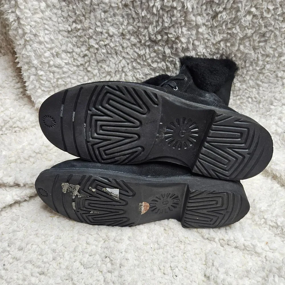 Ugg Weylyn Black Lace-up‎ Sherpa Lined Boots sz 8
